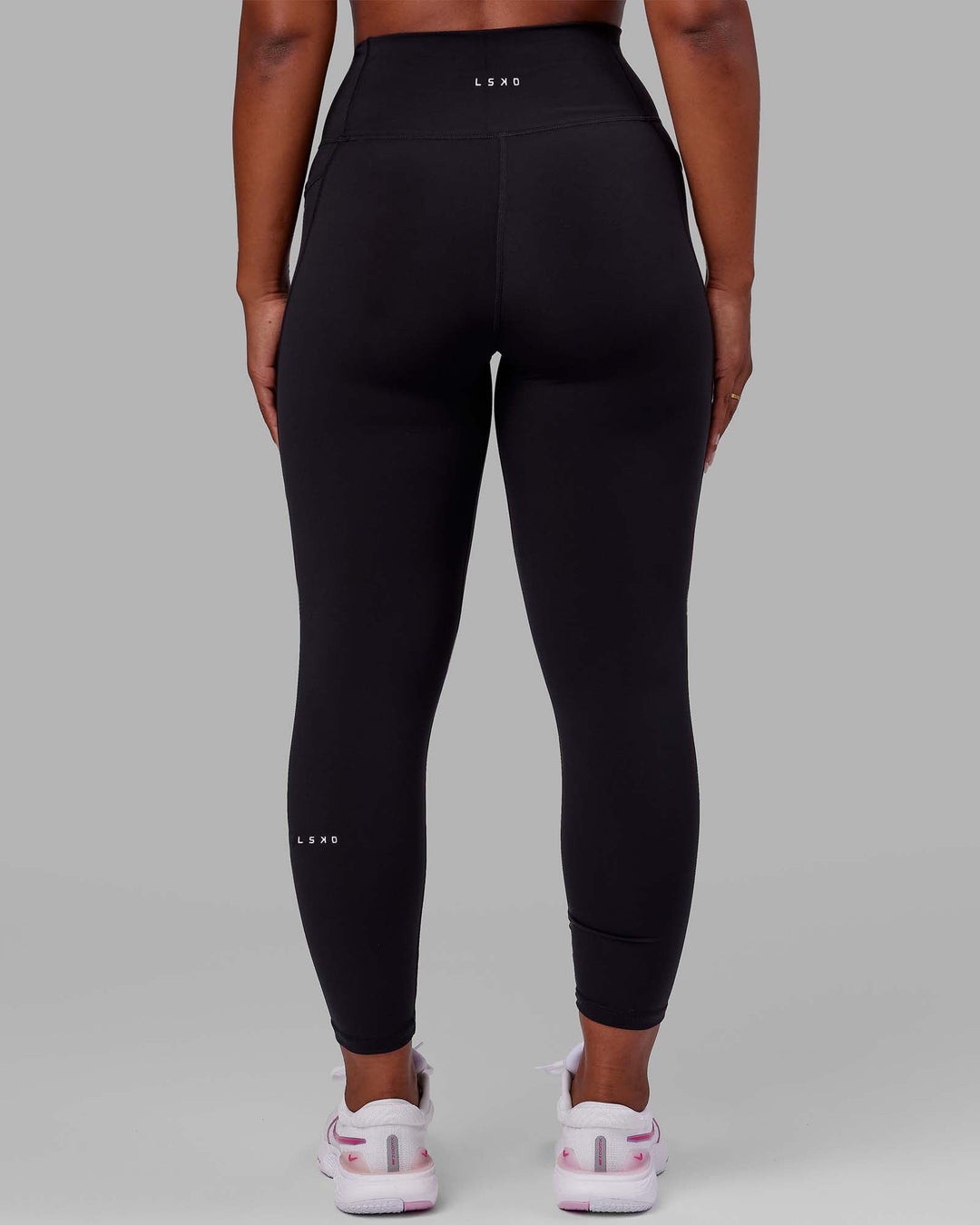Woman wearing O.G. Fusion Ultra High-Rise Full Length Legging Pockets - Black | Model:Krystal | Size:L - view 3