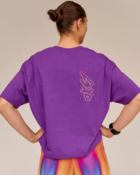 Woman wearing Pride Sticker Boxy Tee - Fresh Purple | Thumbnail Index: 1