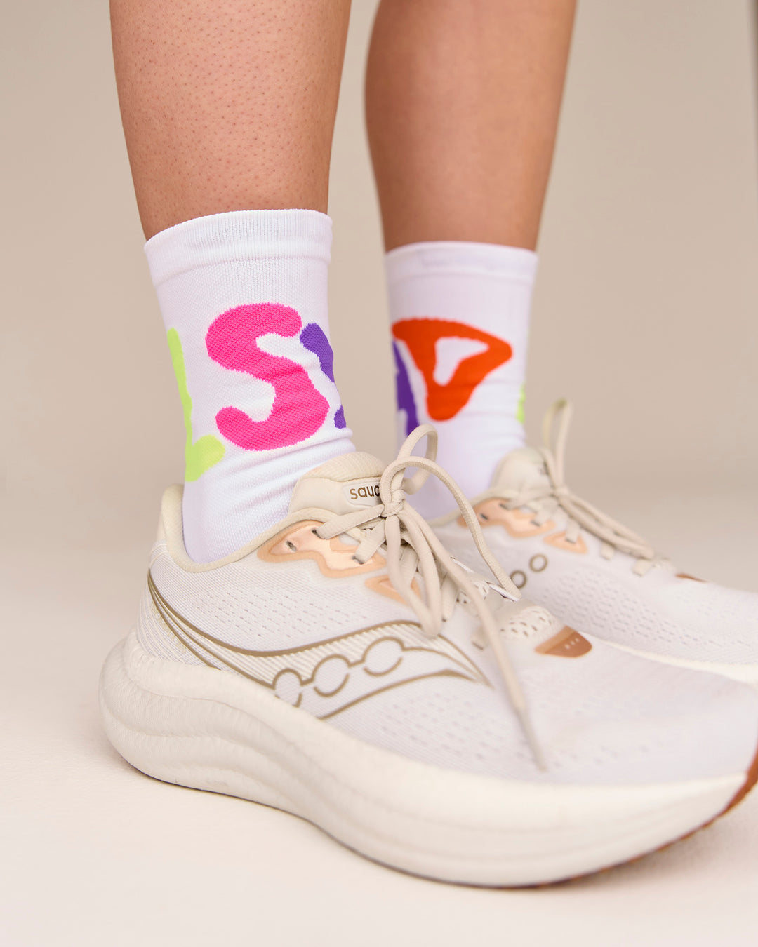 Motion Performance Crew Socks - White-Rainbow - view 2