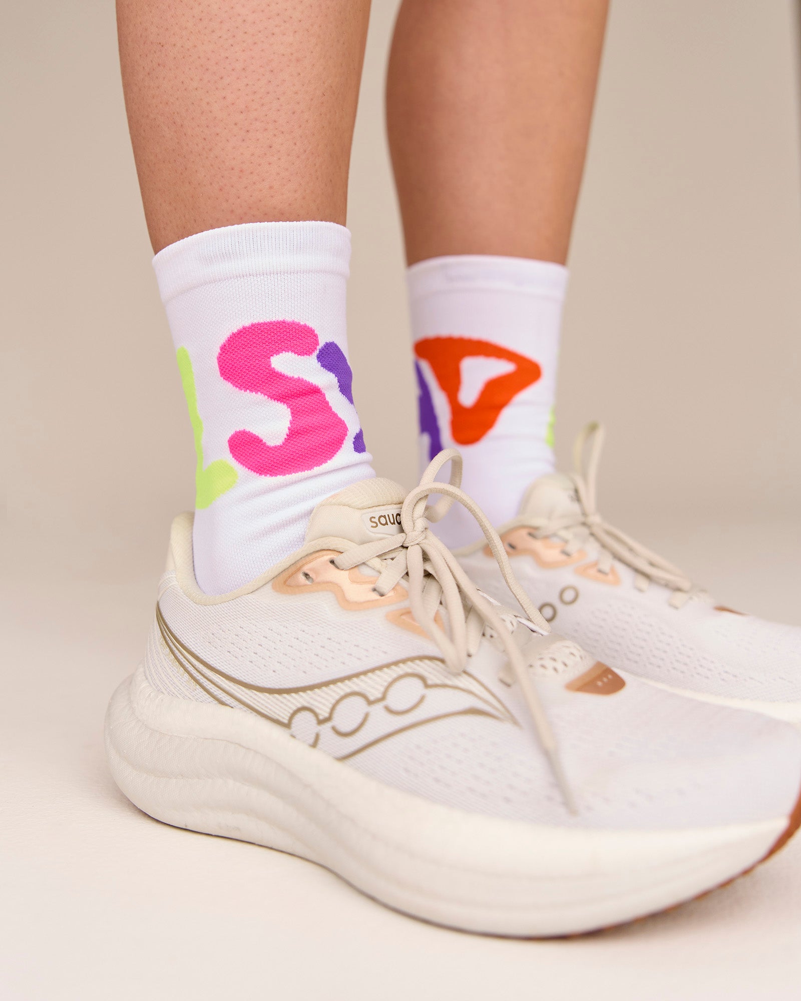 Motion Performance Crew Socks - White-Rainbow