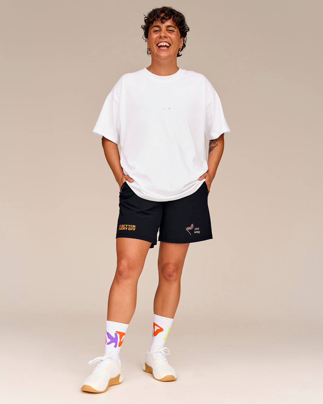 Man wearing Pride Sticker Boxy Tee - White - view 3