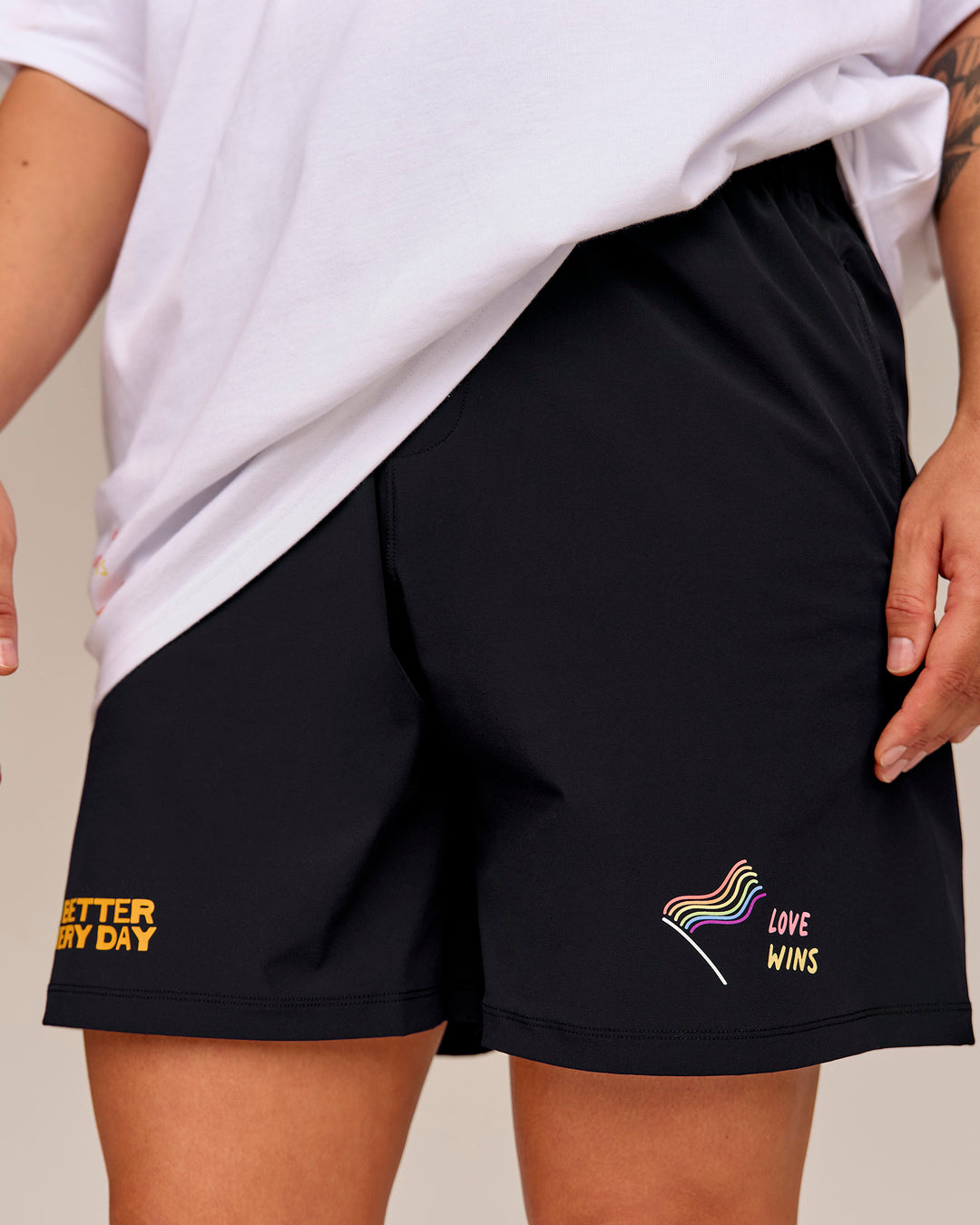Man wearing Pride Rep 7" Training Shorts - Black - Black - view 1