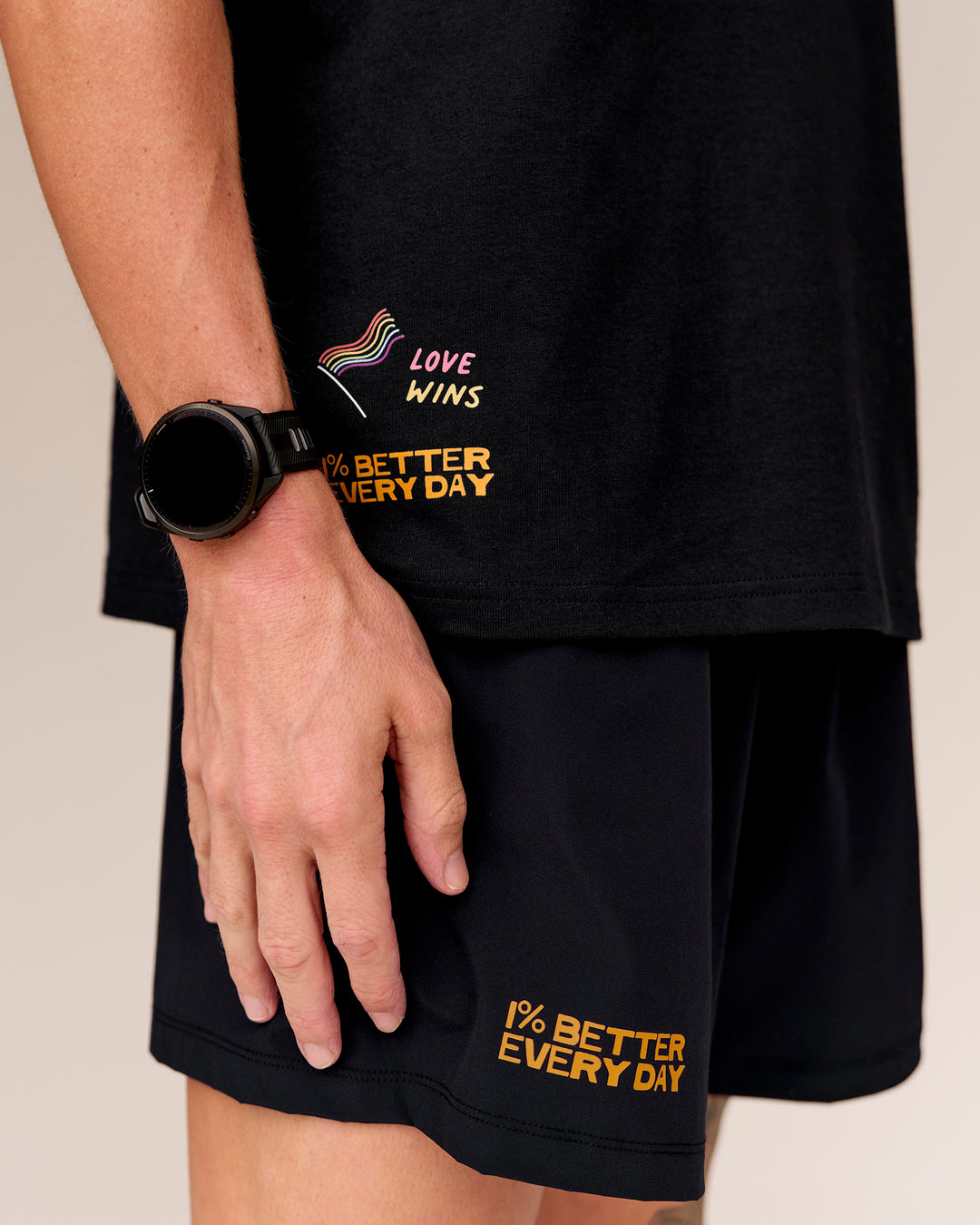 Man wearing Pride Rep 7" Training Shorts - Black - Black - view 2