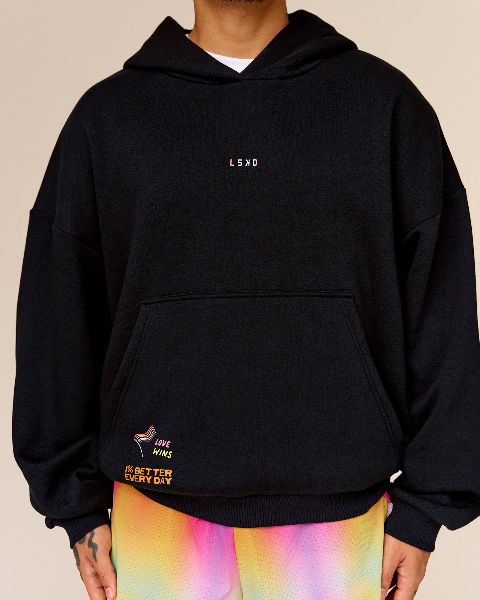 Man wearing Pride Sticker Boxy Hoodie - Black