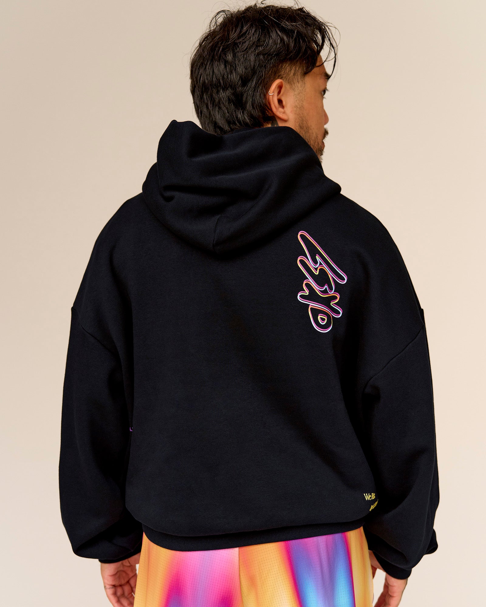 Man wearing Pride Sticker Boxy Hoodie - Black