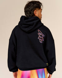 Man wearing Pride Sticker Boxy Hoodie - Black | Thumbnail Index: 0