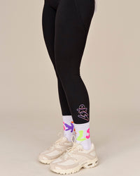 Woman wearing Fusion Graphic Ultra High-Rise Full Length Legging Pockets - Black-Radiate | Thumbnail Index: 0