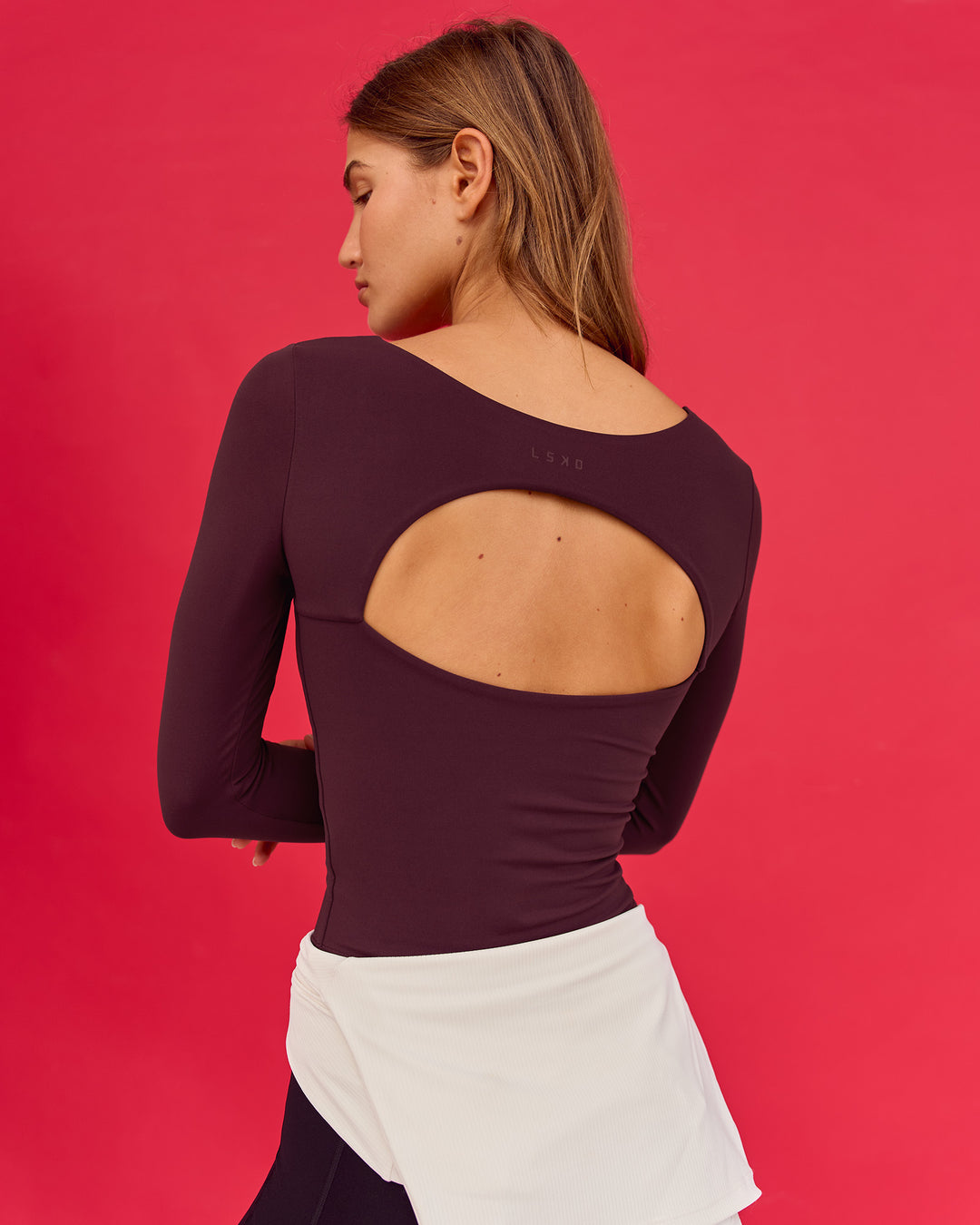 Woman wearing Show It Off Long Sleeve Top in Cherry Lacquer - view 7