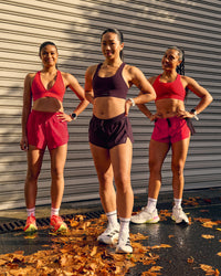 Woman wearing Accelerate 3" High-Rise Running Short - Scarlet | Thumbnail Index: 10