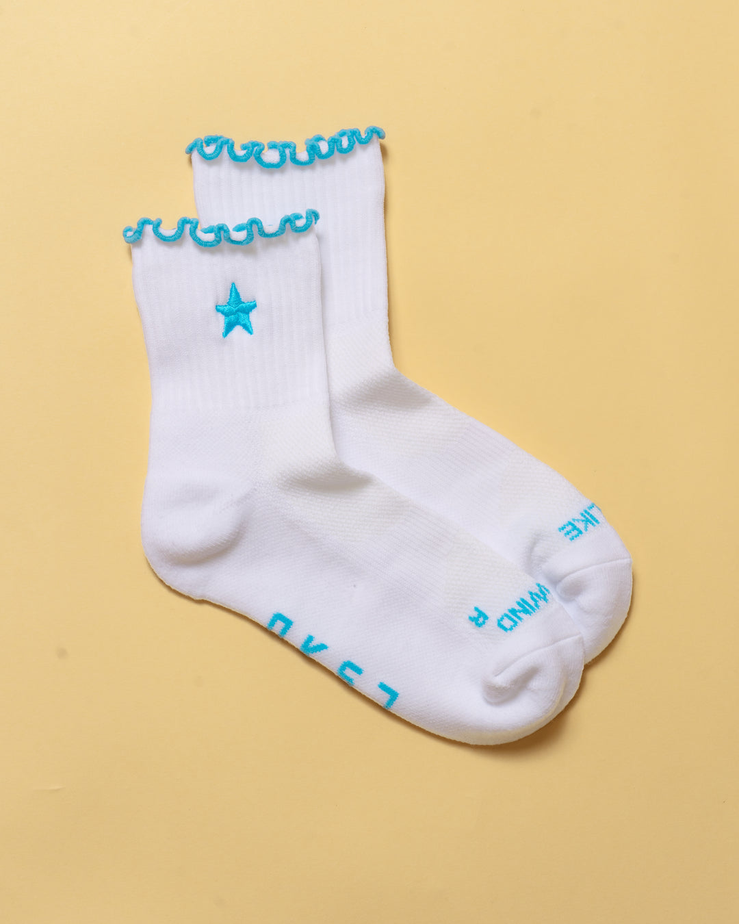 Flatlay GG - Fast Frill Quarter Sock - GG- White-Baltic Sea - view 10
