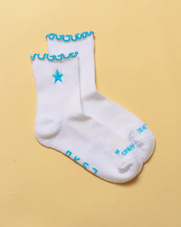 Flatlay GG - Fast Frill Quarter Sock - GG- White-Baltic Sea | Thumbnail Index: 9