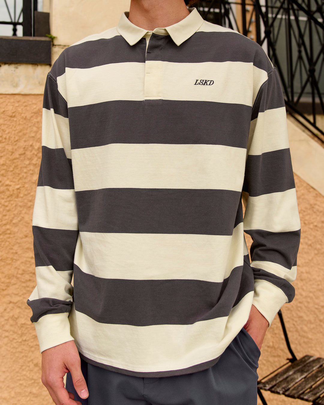 Clubhouse Unisex Rugby Polo - Off White-Grey - view 2