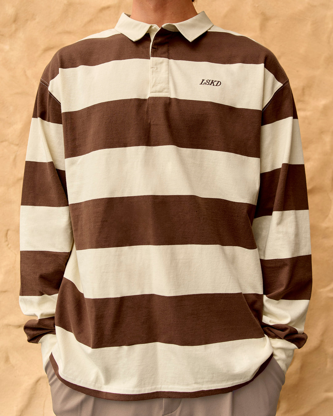 Clubhouse Unisex Rugby Polo - Off White-Brown - view 5