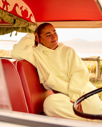 Woman wearing Zola Oversized Hoodie - Lemon | Model:Grace | Size:M | Thumbnail Index: 19