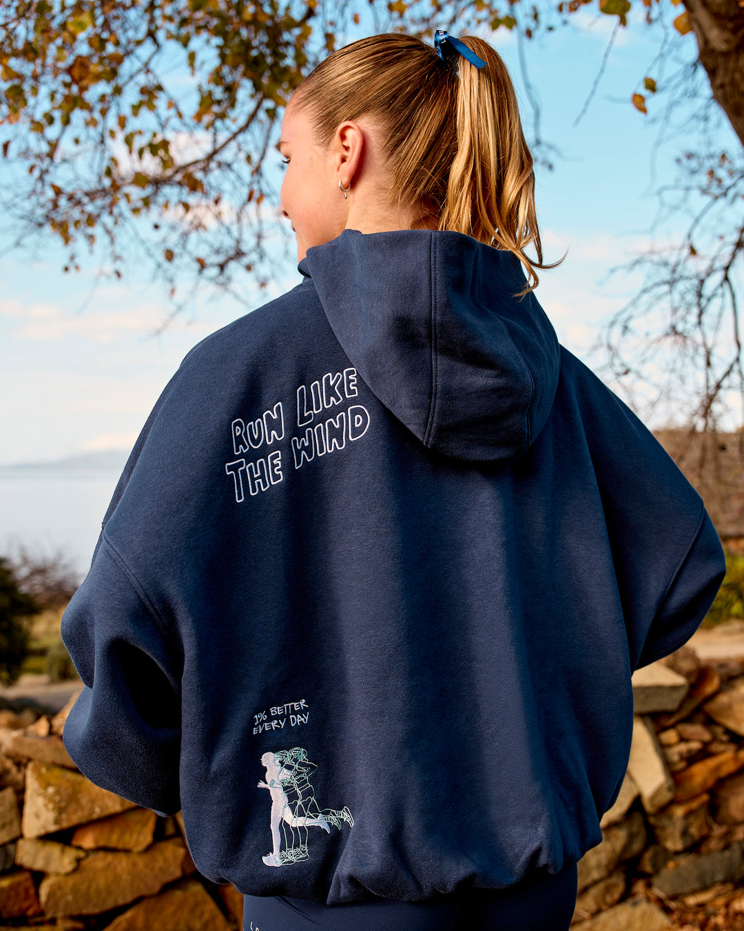 Woman wearing Zola Oversized Hoodie - Future Navy | Model:Brianna | Size:M - view 2