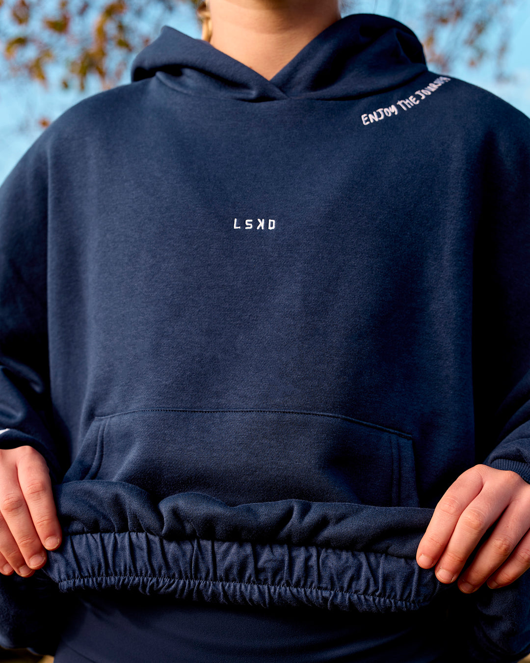 Woman wearing Zola Oversized Hoodie - Future Navy | Model:Brianna | Size:M - view 3