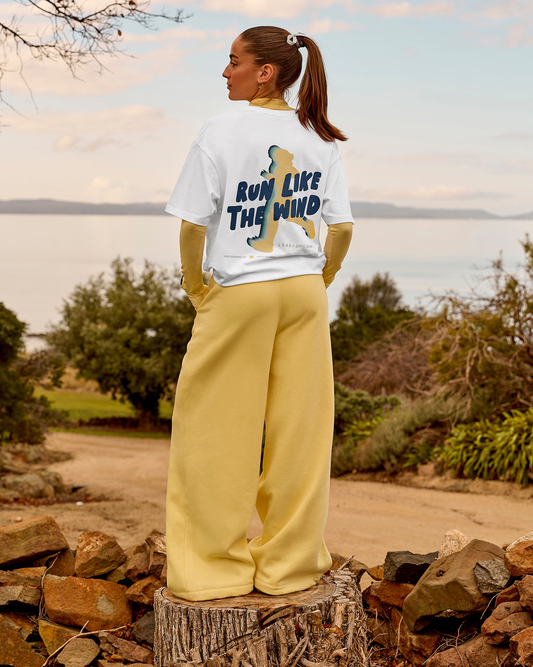 Woman wearing Zola Wide Leg Lounge Pant - Lemon | Model:Grace | Size:S - view 3