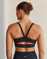 Momentum Ribbed Sports Bra - Black | Thumbnail Index: 0