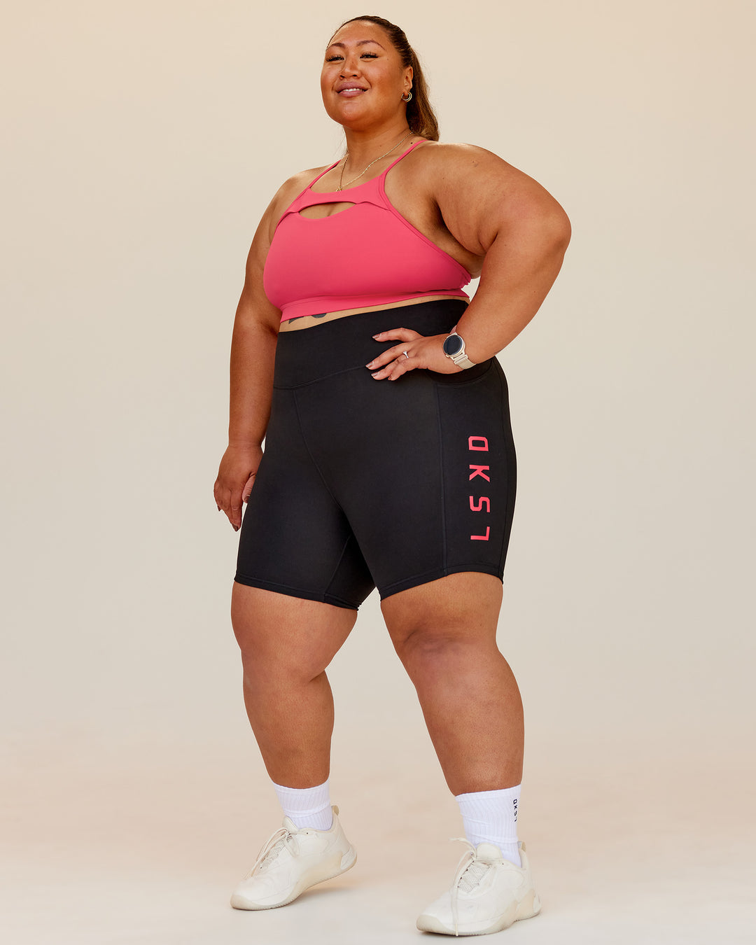 Woman wearing Be Bold Sports Bra - Bright Raspberry | Model:Lilz | Size:3XL - view 9