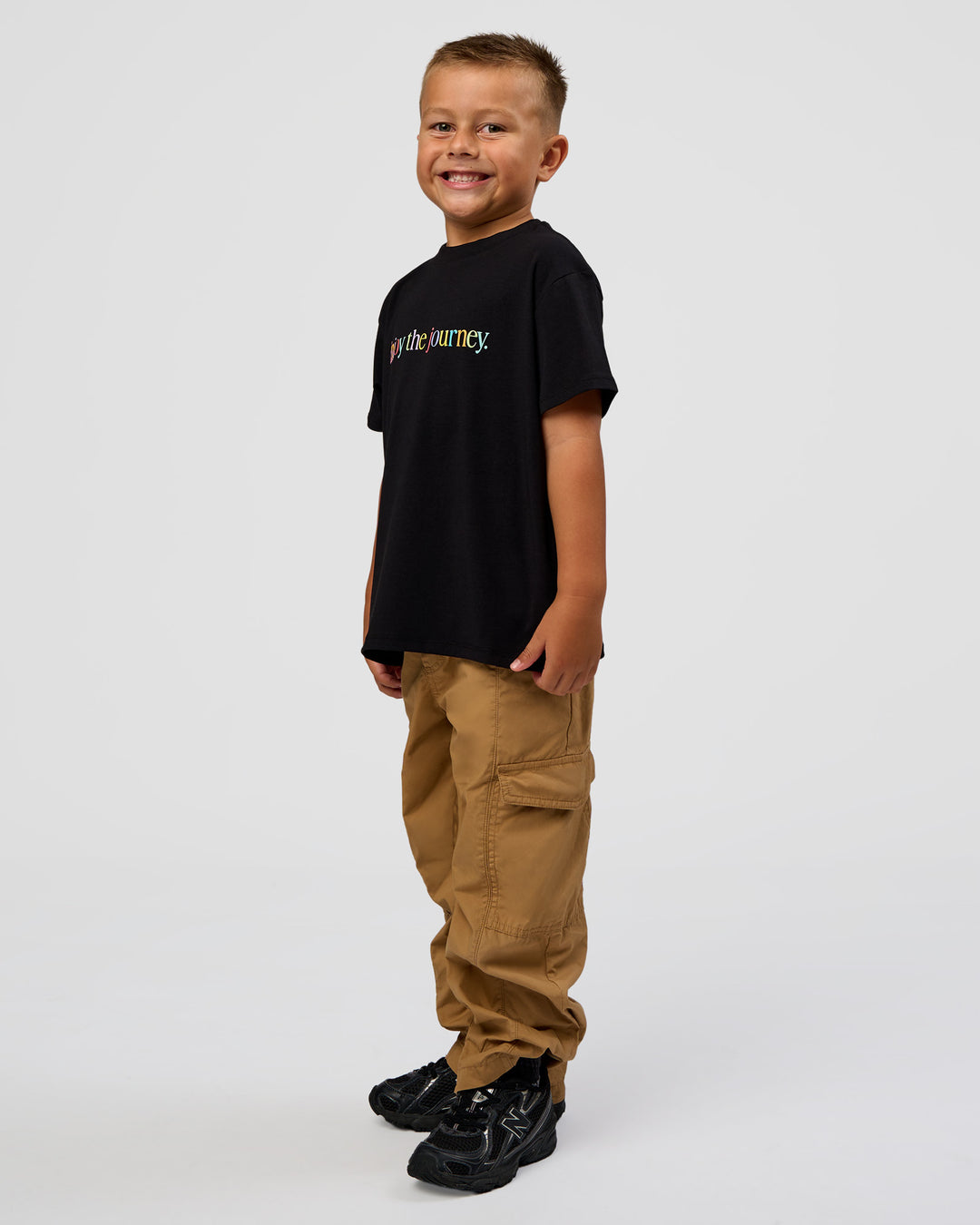 Kid wearing Kid wearing Kids Enjoy the Journey FLXCotton Tee - Bubblegum | Model:Jax | Size:6 - view 5