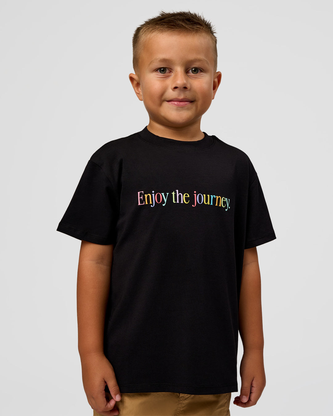 Kid wearing Kid wearing Kids Enjoy the Journey FLXCotton Tee - Bubblegum | Model:Jax | Size:6 - view 6