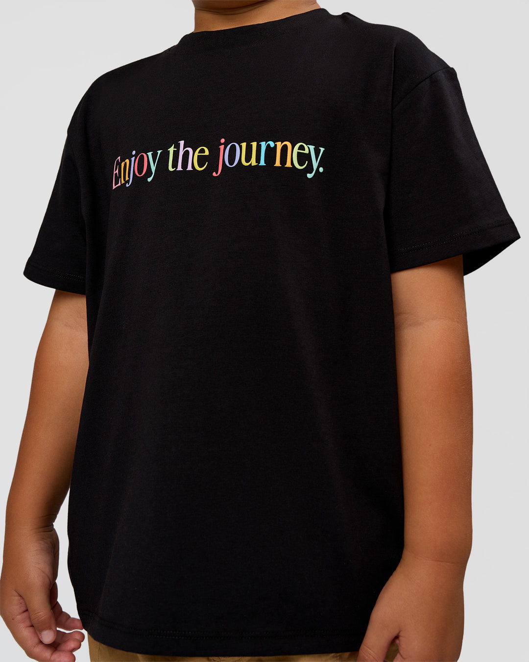 Kid wearing Kid wearing Kids Enjoy the Journey FLXCotton Tee - Bubblegum | Model:Jax | Size:6 - view 2