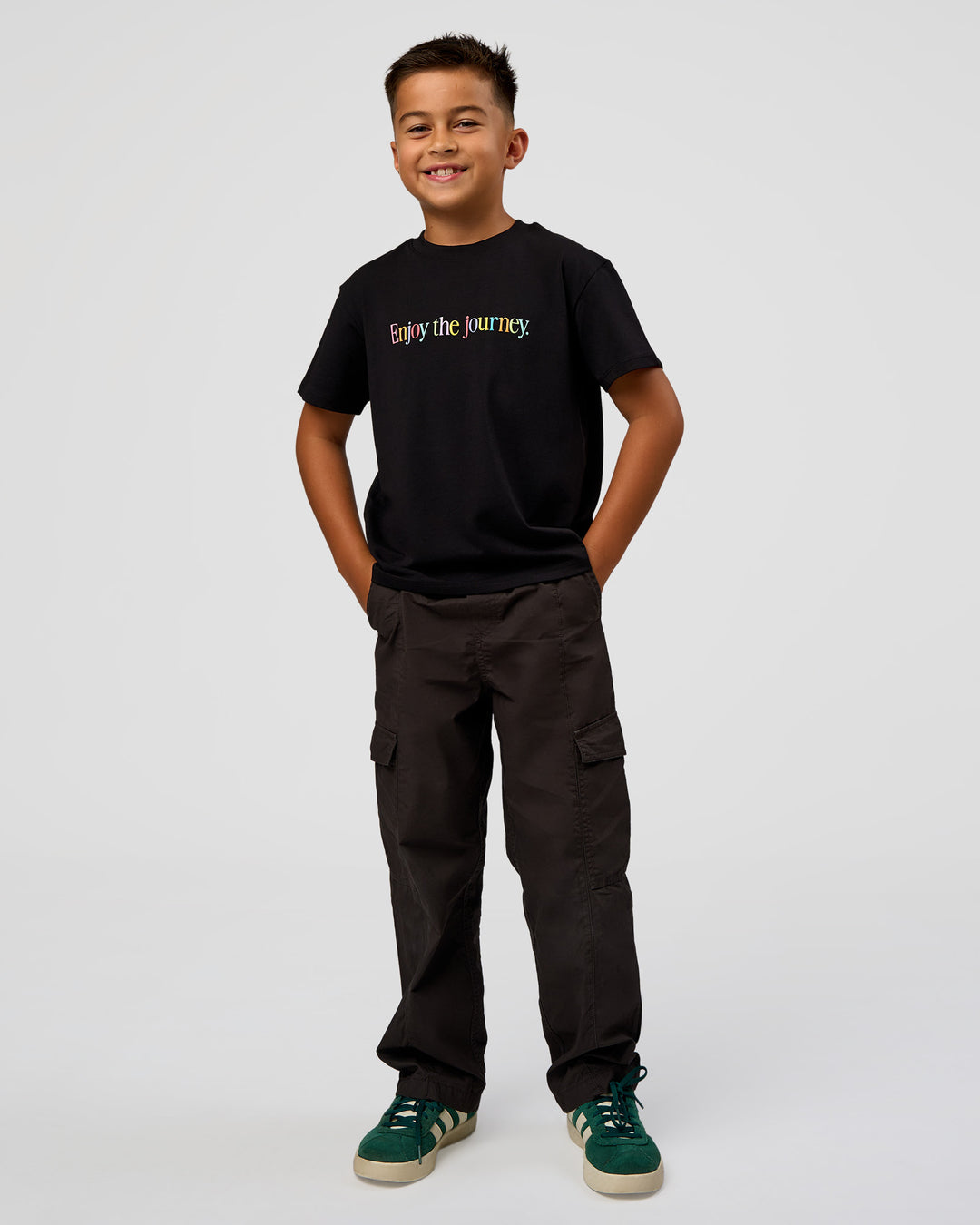 Kid wearing Kid wearing Kids Enjoy the Journey FLXCotton Tee - Bubblegum | Model:Jax | Size:8 - view 8