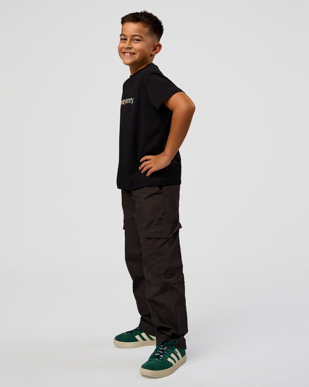 Kid wearing Kid wearing Kids Enjoy the Journey FLXCotton Tee - Bubblegum | Model:Jax | Size:8 - view 9
