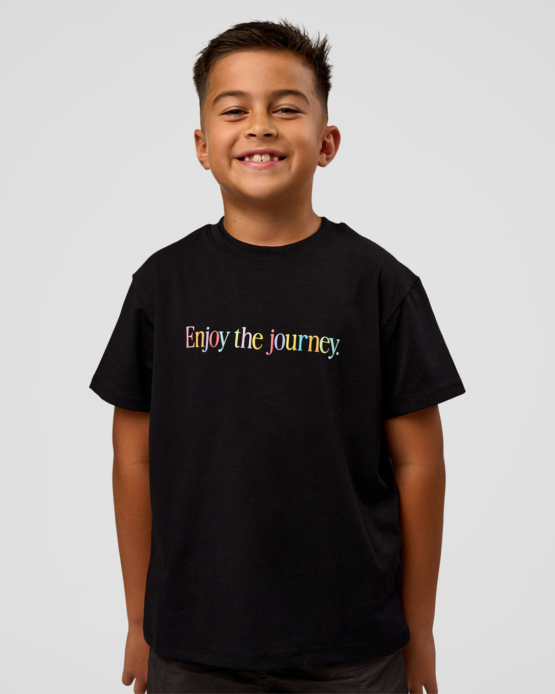 Kid wearing Kid wearing Kids Enjoy the Journey FLXCotton Tee - Bubblegum | Model:Jax | Size:8 - view 10