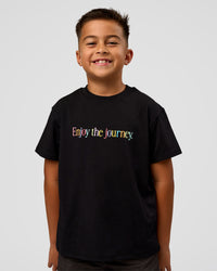 Kid wearing Kid wearing Kids Enjoy the Journey FLXCotton Tee - Bubblegum | Model:Jax | Size:8 | Thumbnail Index: 9