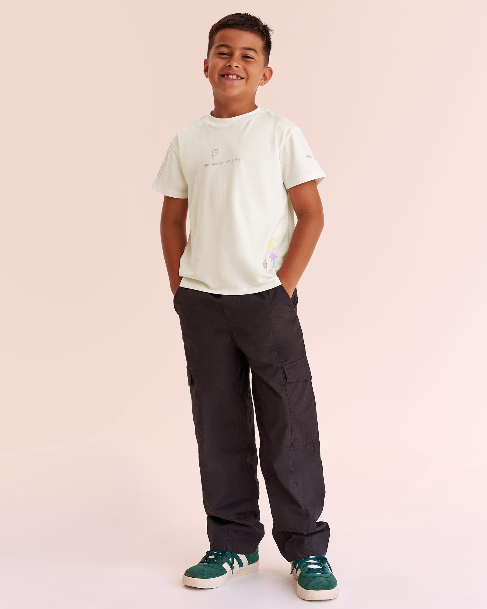 Child wearing Mother's Day Mini Me Kids FLXCotton Tee  - Off White | Model:Jude | Size:8