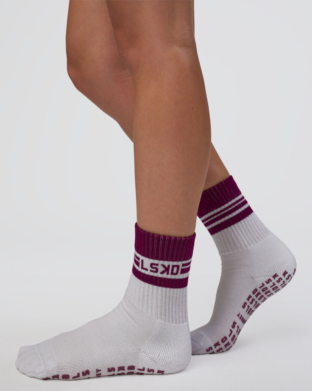 Aspire Pilates Grip Socks - White-Plum Caspia - view 1