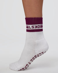Aspire Pilates Grip Socks - White-Plum Caspia | Thumbnail Index: 3