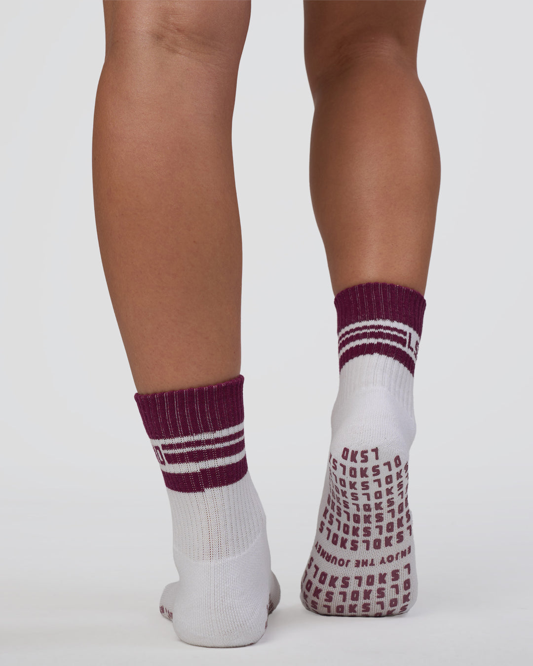 Aspire Pilates Grip Socks - White-Plum Caspia - view 2