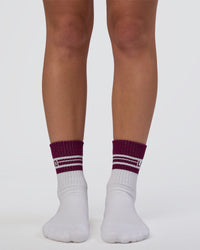 Aspire Pilates Grip Socks - White-Plum Caspia | Thumbnail Index: 2