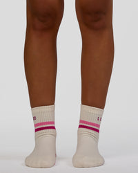 Blooming Pilates Grip Socks - Off White-Ultra Fuchsia | Thumbnail Index: 2