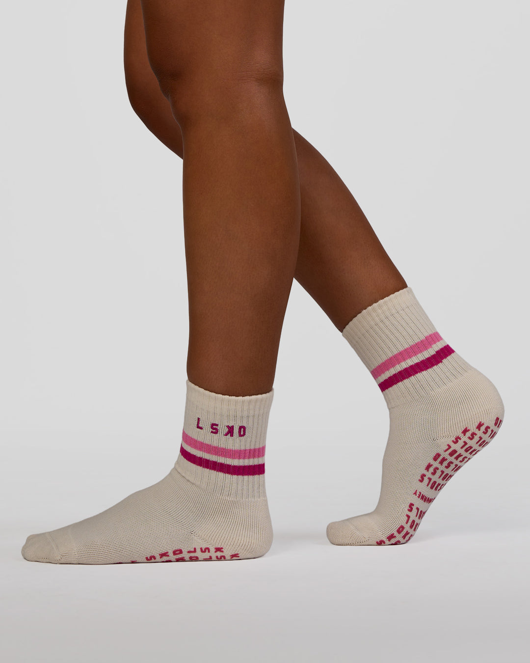 Blooming Pilates Grip Socks - Off White-Ultra Fuchsia - view 2