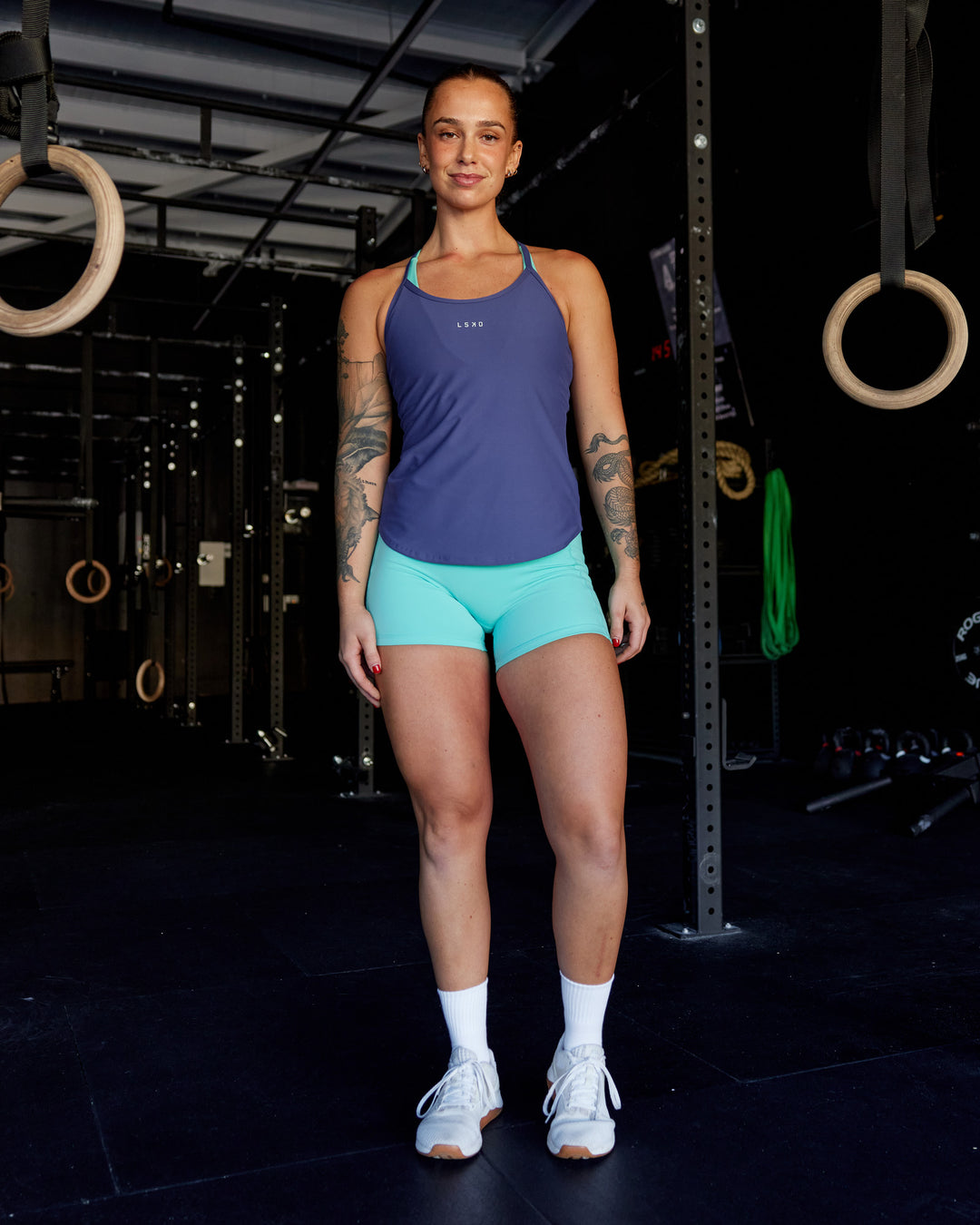 Woman wearing Agility Active Tank - Future Dusk - view 1