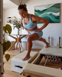 Woman wearing Aspire Sports Bra - Glacial Blue | Thumbnail Index: 3