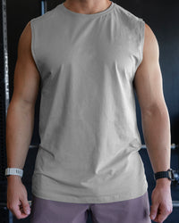 Man wearing Base FLXCotton Tank - Circular Grey | Thumbnail Index: 1