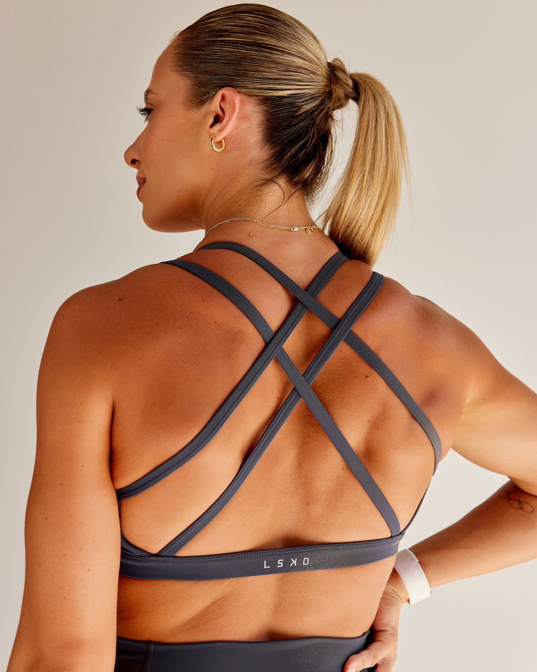 Woman wearing Bree Masters Velocity Sports Bra - Stormy - view 2