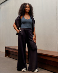 Woman wearing Elevate SoftTouch Wide Leg Pants - Black-Black | Thumbnail Index: 4