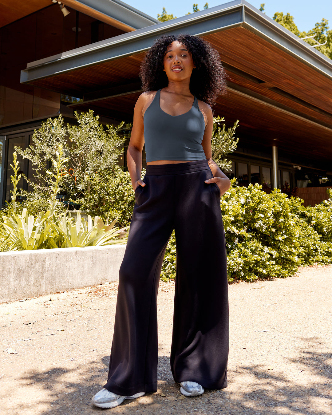 Woman wearing Elevate SoftTouch Wide Leg Pants - Black-Black - view 4