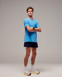 Man wearing Cadence Tee - Azure Blue | Thumbnail Index: 3