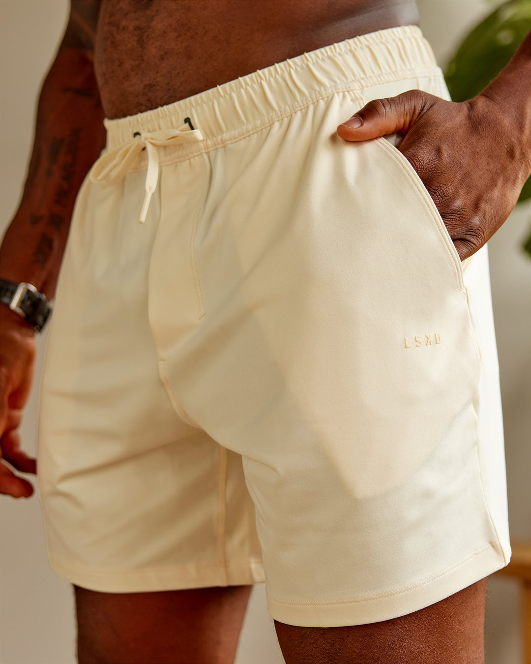 Man wearing Restore 6" CloudFLX Shorts - Ivory - view 4