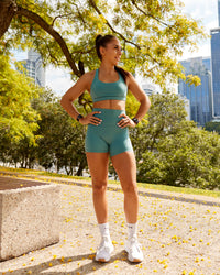 Woman wearing Precision Sports Bra - Sagebrush | Thumbnail Index: 4