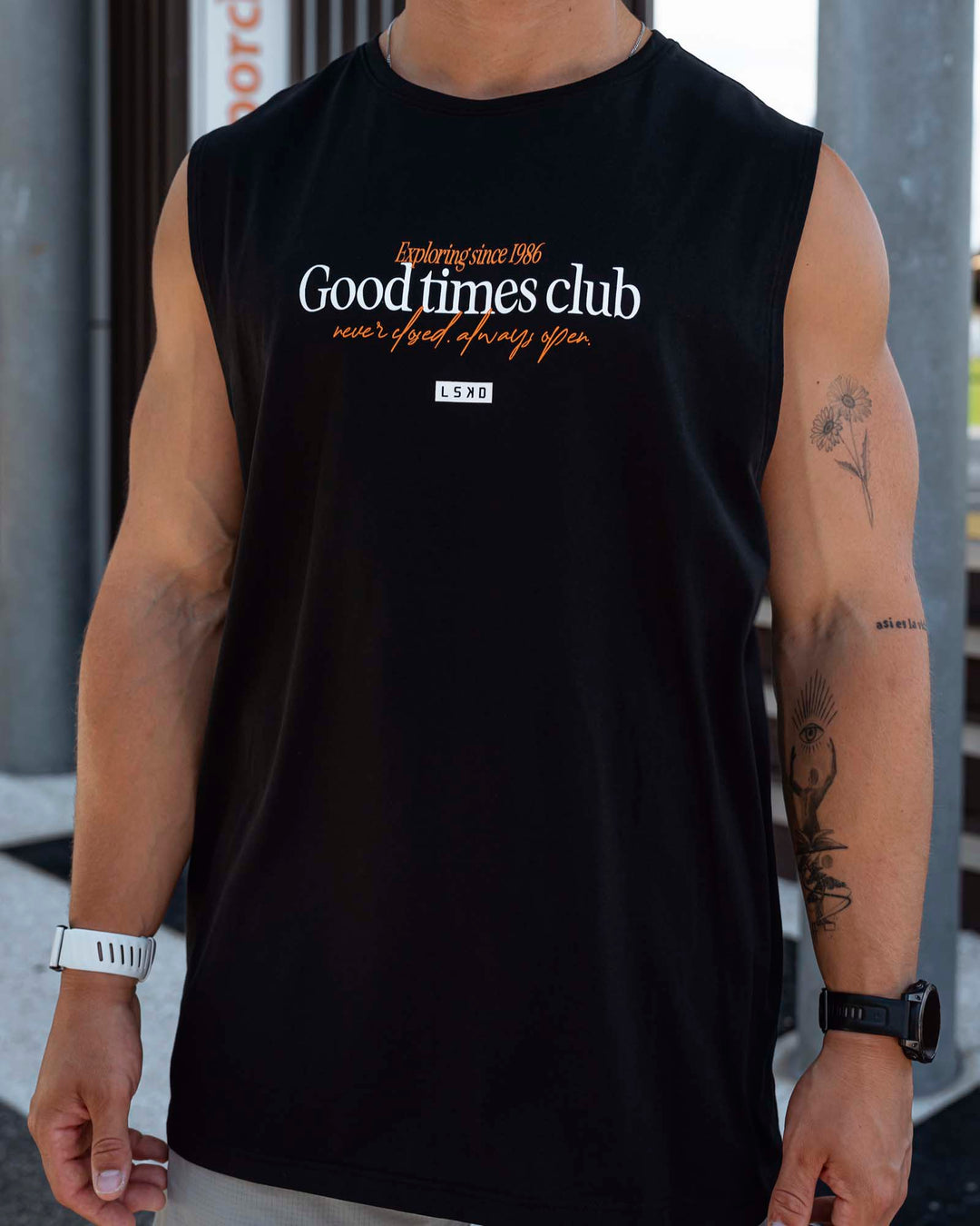 Man wearing Rover FLXCotton Tank - Black-White - view 3