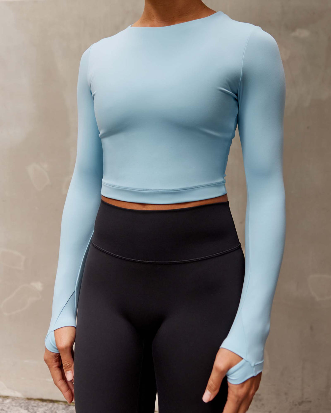Woman wearing Staple LS Cropped Tee - Glacial Blue - view 2