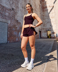 Woman wearing Twist Shelf Bra Tank - Mulberry | Thumbnail Index: 3
