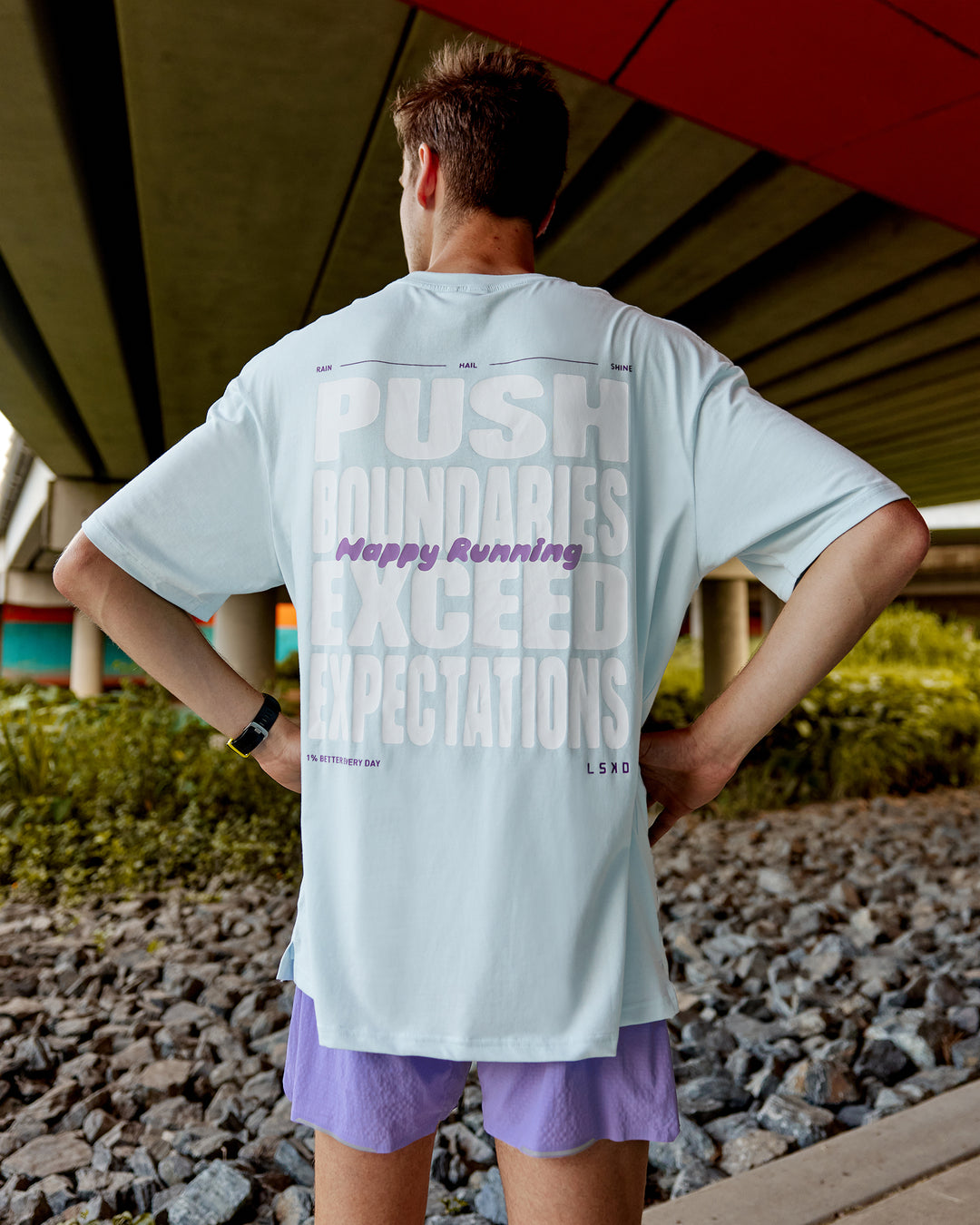 Push Boundaries FLXCotton Oversized Tee - Light Cyan-White - view 1
